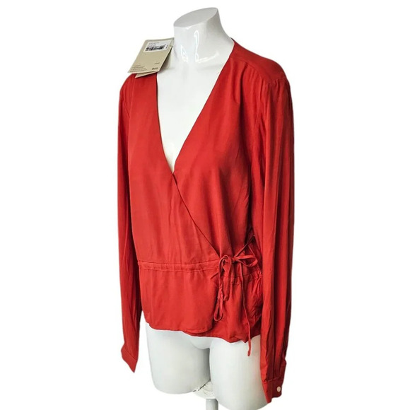 Frank & Oak Womens The Wrap Top Orange Size Medium NWT Viscose Tie Waist - Picture 2 of 7
